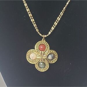 MULTI-STONE Pendant Double Strand Necklace